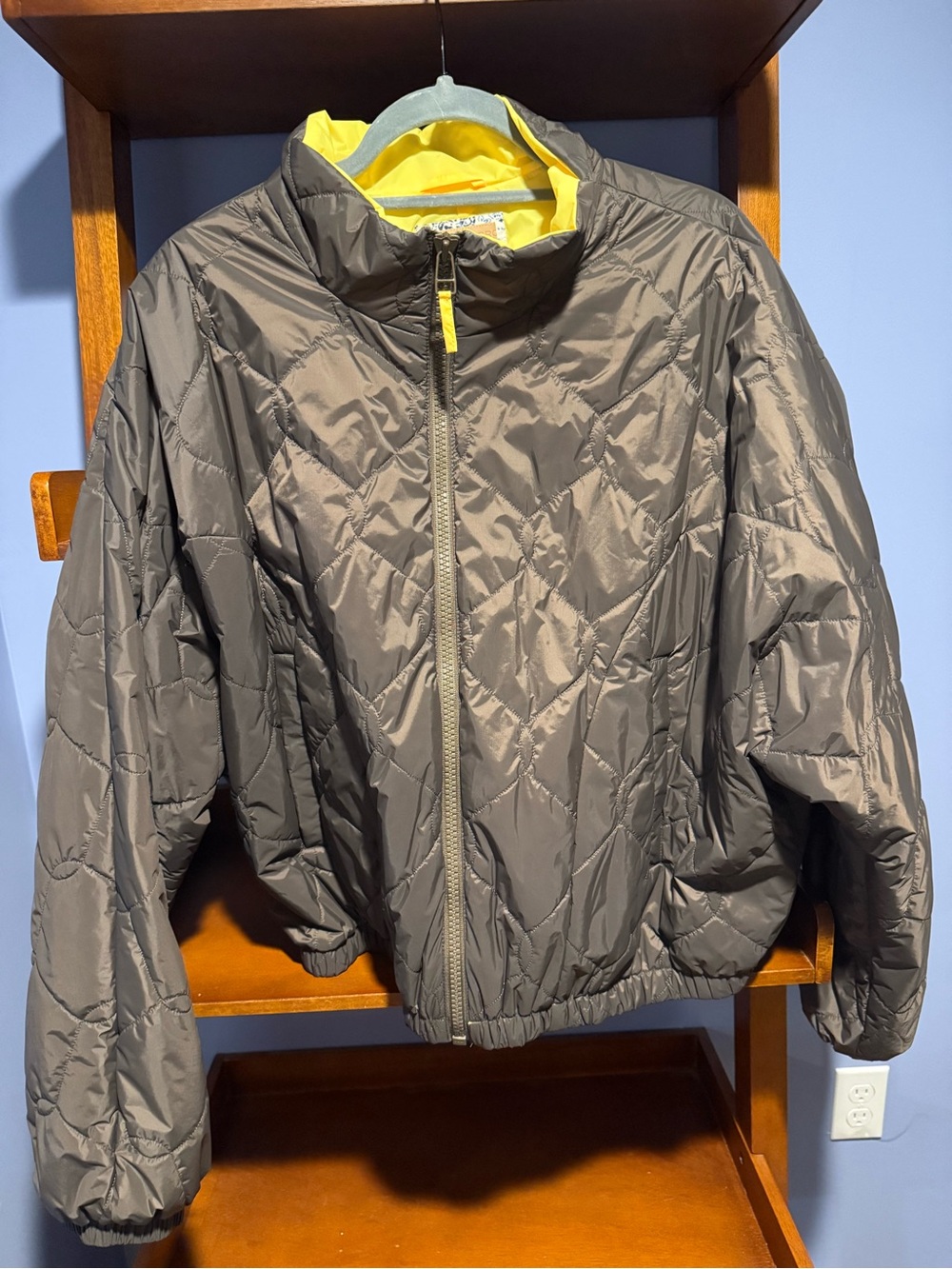 Pilcro Quilted light weight Puffer Jacket in Charcoal with Yellow Lining
